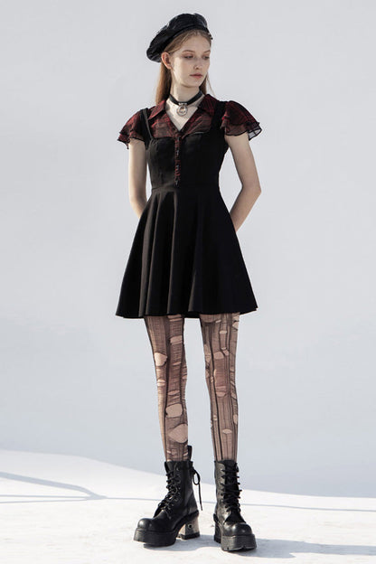 V-Neck Ruffled Chiffon Waisted Skull Punk Dress