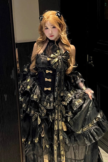 Double-Layered Ruffled Princess JSK with Bow Accents