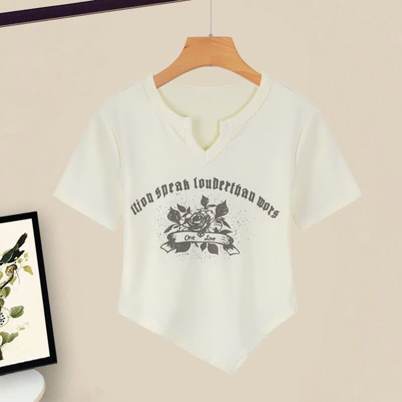 Crop Top T-Shirt Rock mit unregelmäßigem Buchstaben- und Blumendruck 