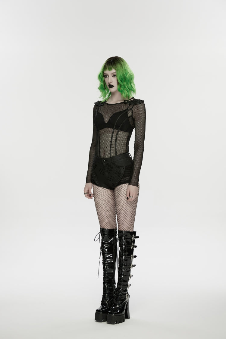Punk Shorts with Irregular Cut-Outs and Eyelets