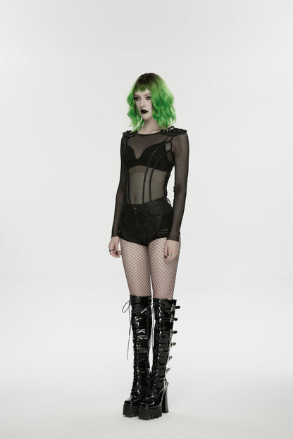 Punk Shorts with Irregular Cut-Outs and Eyelets