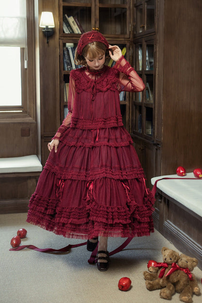 Sweet Stand Collar Long Sleeve Multi Layer Ruffle Color Block Lolita Tiered Dress 14 Colors