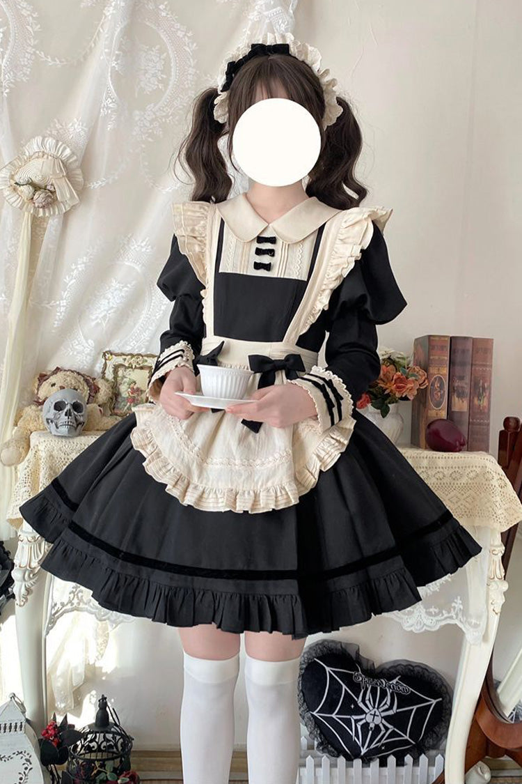 Classic Lolita Dress with Lapel Collar and Ruffle Details