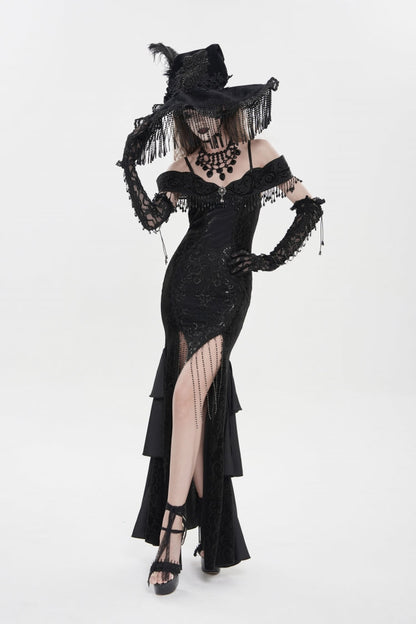 Off Shoulder Sleeveless Embroidered Lace Slim Gothic Strapless Dress