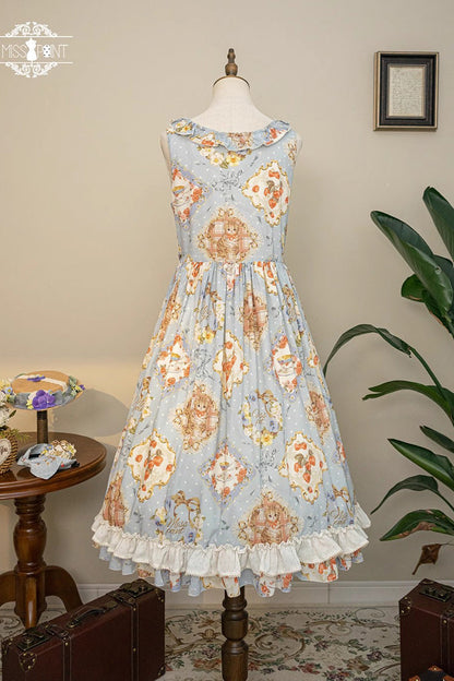 Cat Rose Tea Sleeveless Jumper Dress with Ruffle