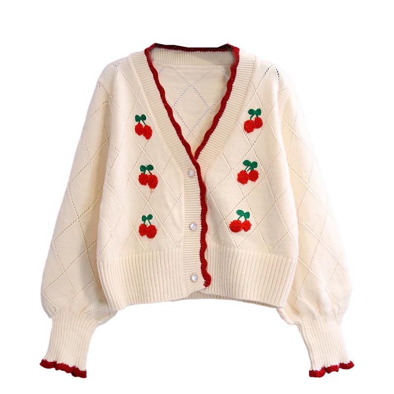 Ensemble jupe à carreaux avec pull brodé de cerises