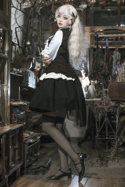 Black White Gothic Lace Vest Skirt Set