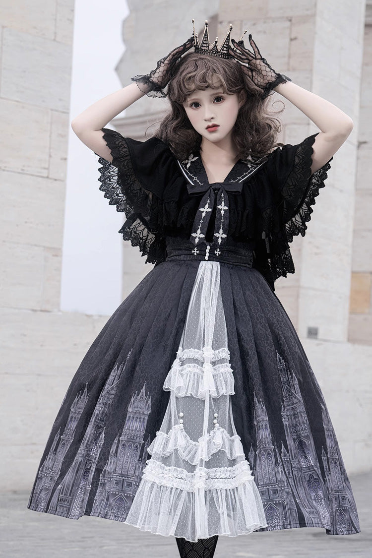 Vintage Lolita JSK Dress with Lace Print