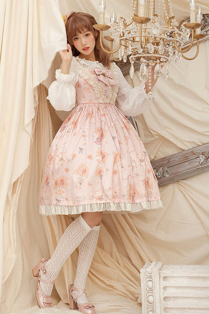 Rose Miss Sunflower Sleeveless Print Ruffle Bow Sweet Lolita JSK Dress