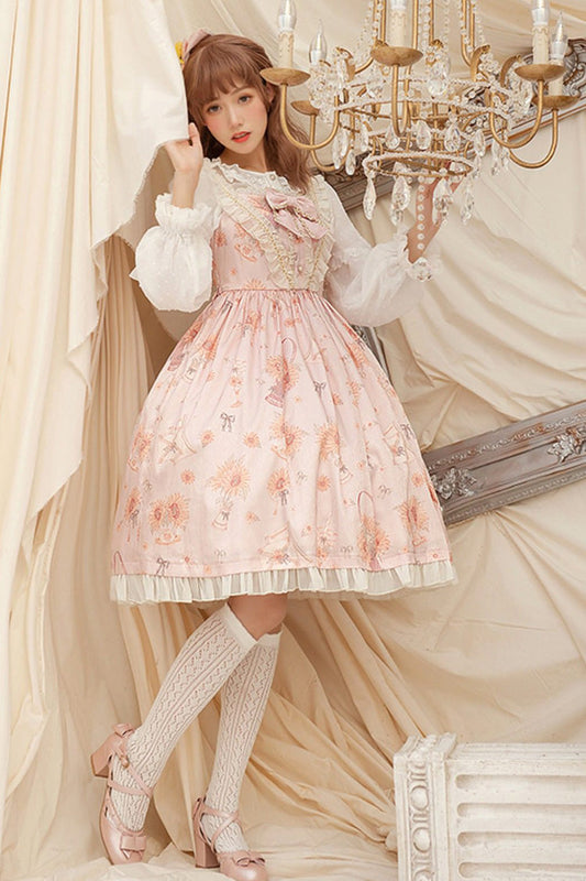 Rose Miss Sunflower Sleeveless Print Ruffle Bow Sweet Lolita JSK Dress