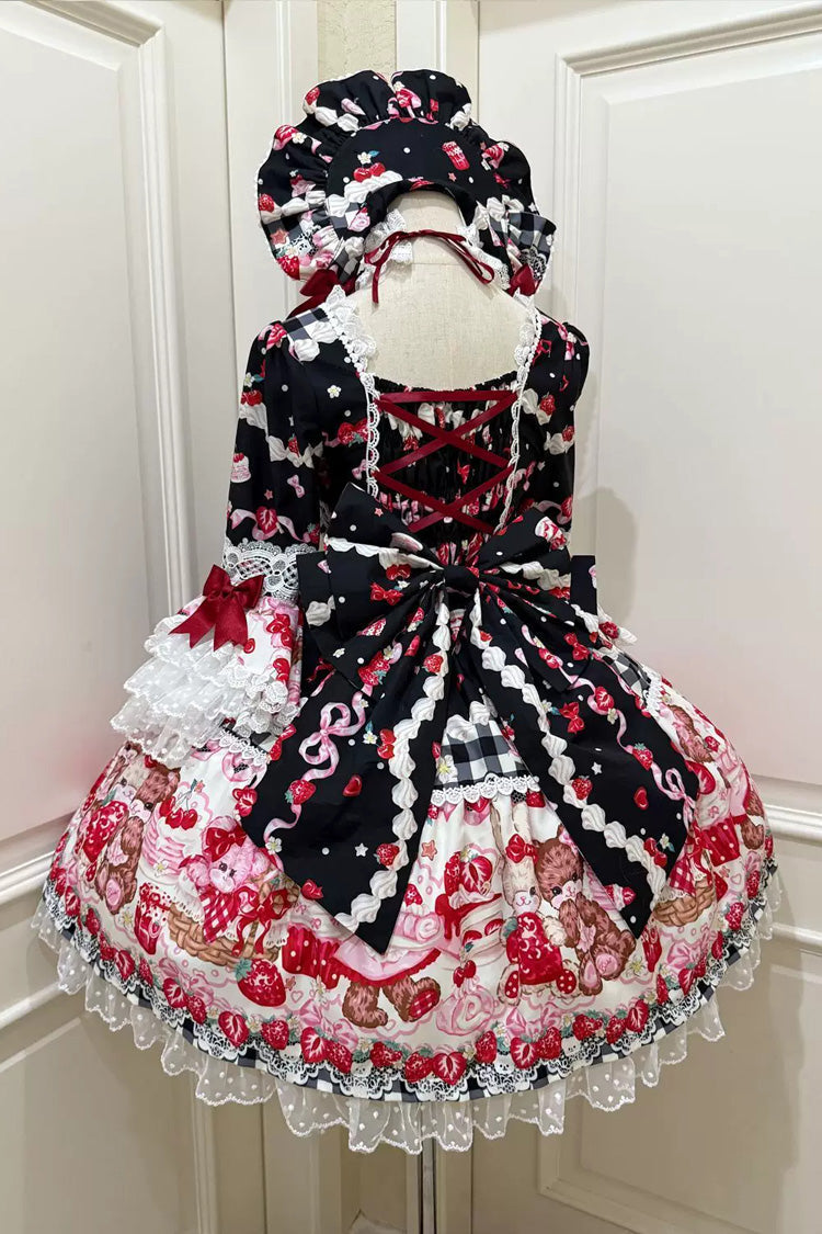 Sweet Berry Bunny Lolita OP Dress with Bow and Lace - Noir
