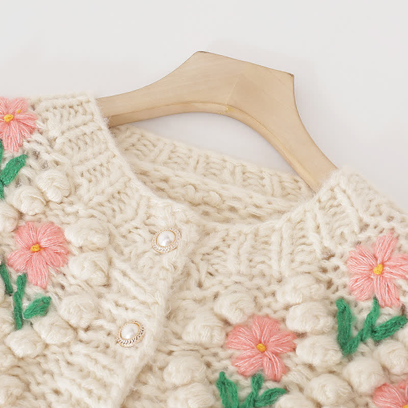 Flower Crochet Cardigan Sweater Knit Pants