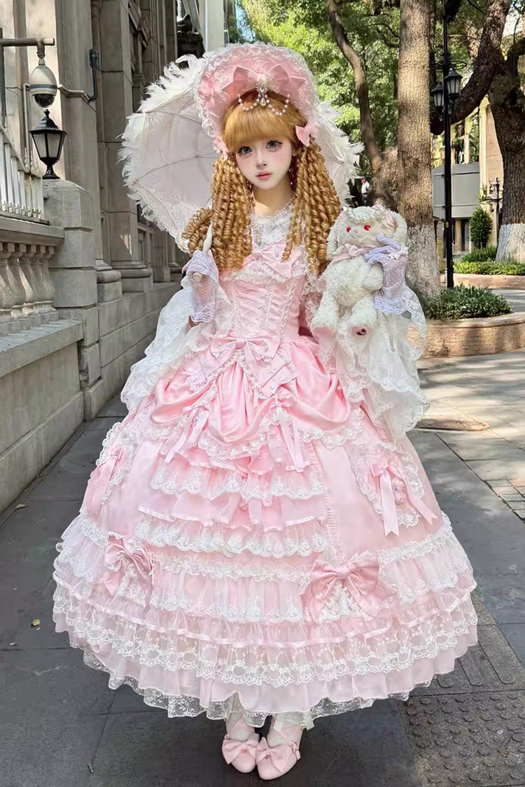 Rose Curtain Ode Tiered Ruffle Bride Open Front Bow Lace Corset Sweet Long JSK Dress