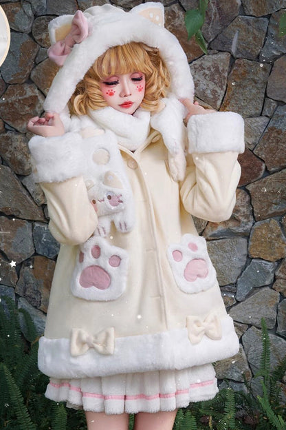 Calico Cat Long-Sleeve Hooded Daily Sweet Lolita Coat in Three Colors