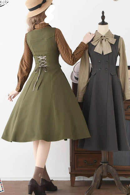 Emerald Misty Shirt Forest Square Collar Sleeveless Ruffled British Vintage Elegant Lolita JSK
