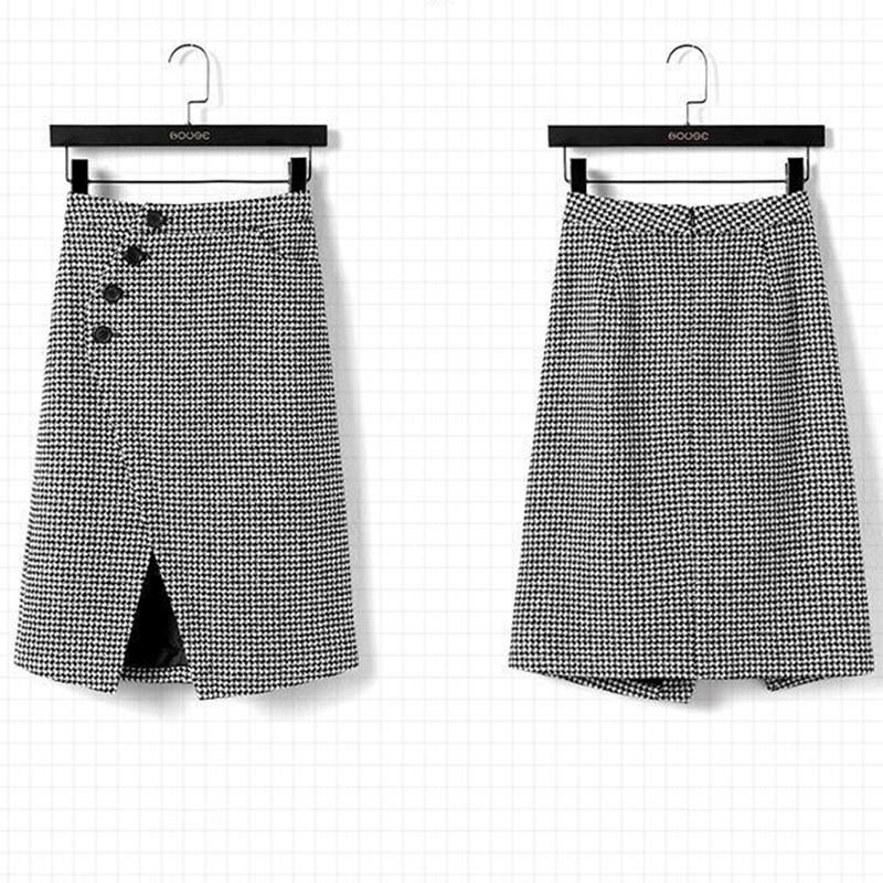 Chic Lattice Print Pocket Split Skirt