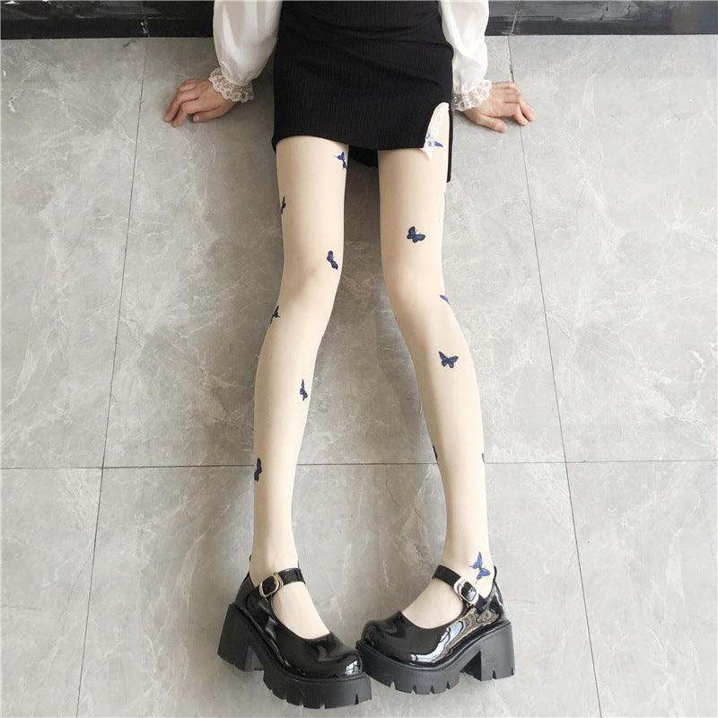 Butterfly Print Lolita Silk Stockings