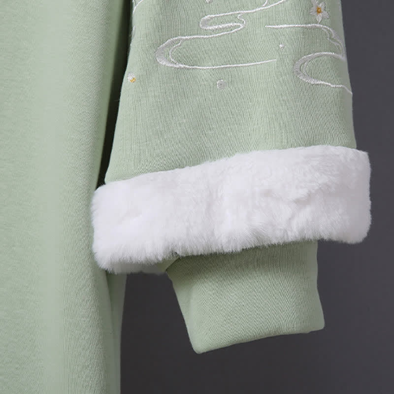 Robe sweat-shirt à capuche en peluche avec boucle et broderie de fleurs délicates