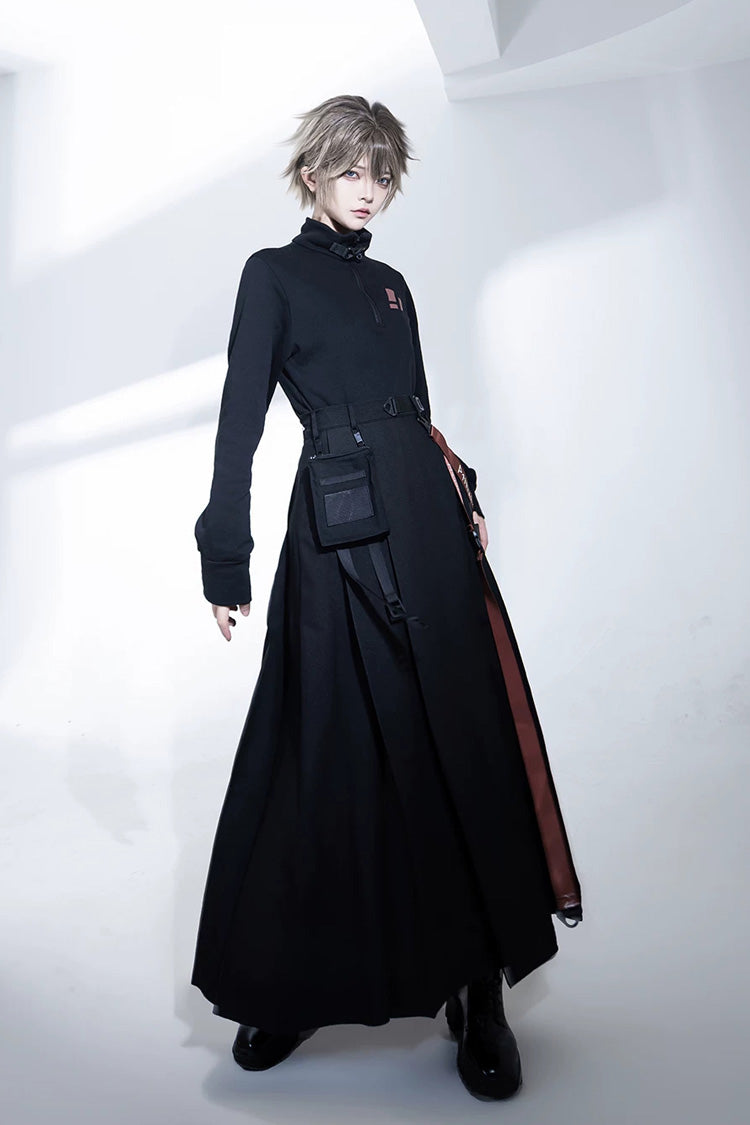 Stand Collar Long-Sleeve Gothic Prince Ouji Skirt Set