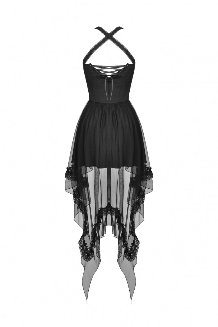 Layered Swallowtail Gothic Wedding Dress with Lace-Up - NoirEdge