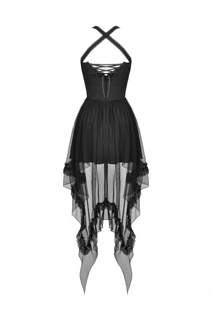 Layered Swallowtail Gothic Wedding Dress with Lace-Up - NoirEdge