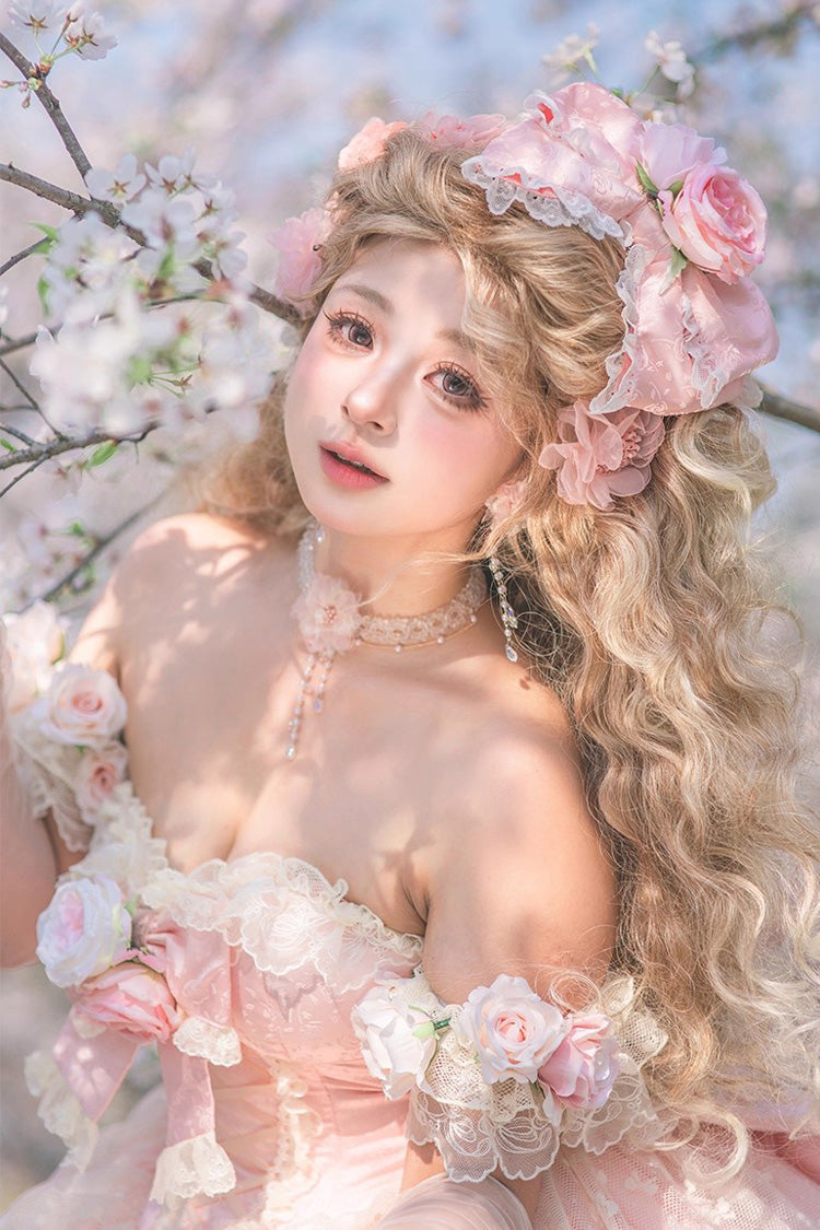 Pink Ruffle Bridal Bow Lace Sweet Princess Lolita Jumper - Love and Roses