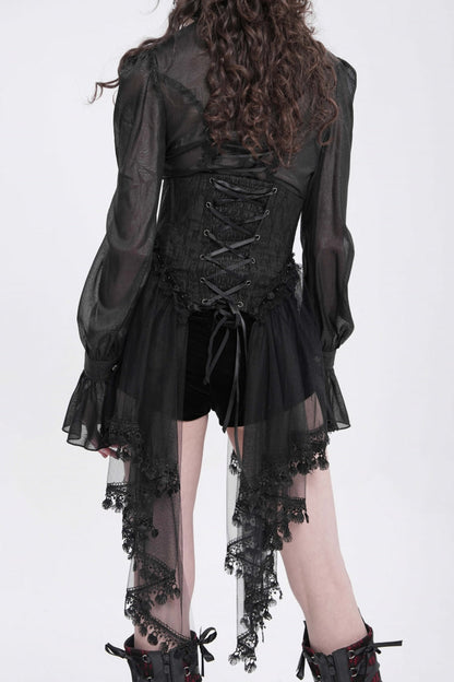 Gothic Underbust Corset with Mesh, Lace, and Lacing