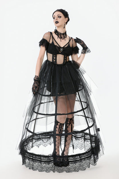Ebony V-Neck Short Sleeve Sheer Mesh Layered Dress