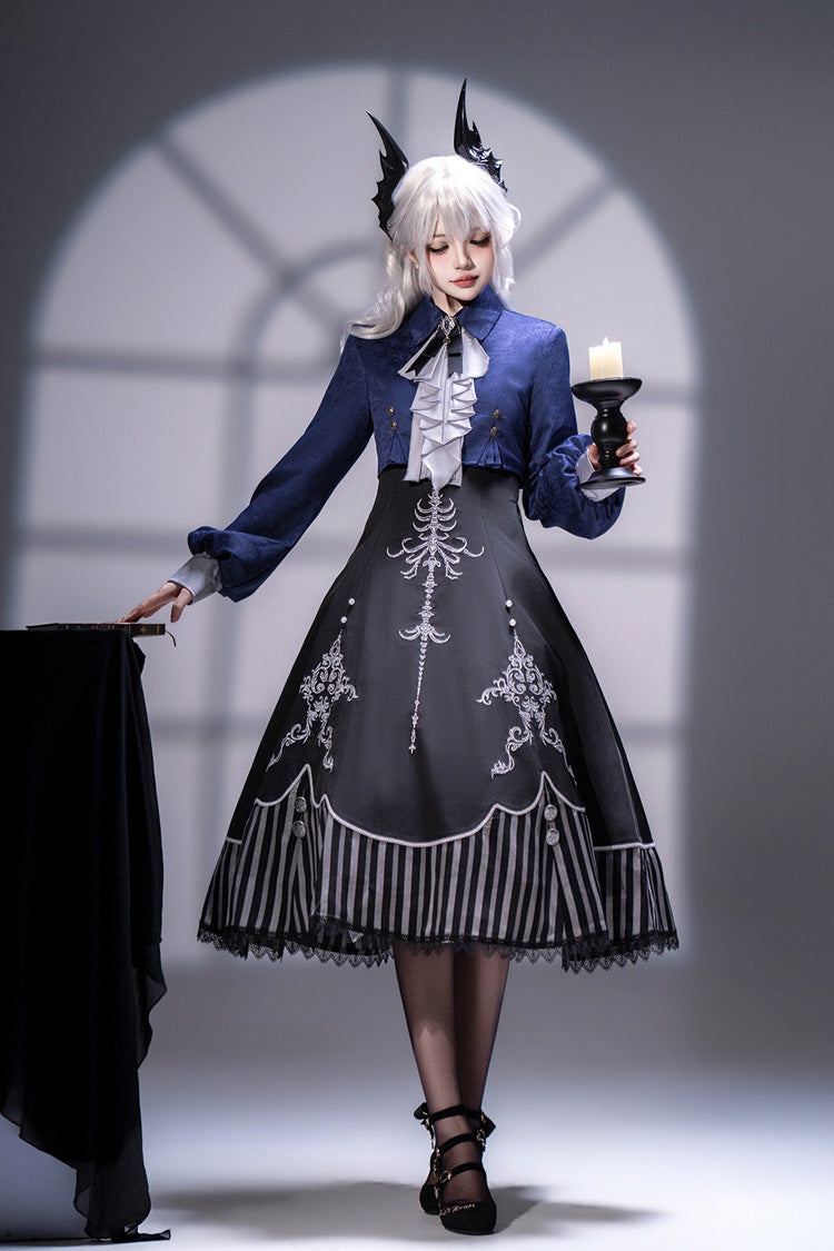 Embroidered Gothic Vintage Jumper Dress Set - Black