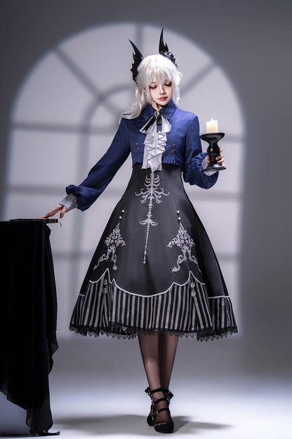 Embroidered Gothic Vintage Jumper Dress Set - Black