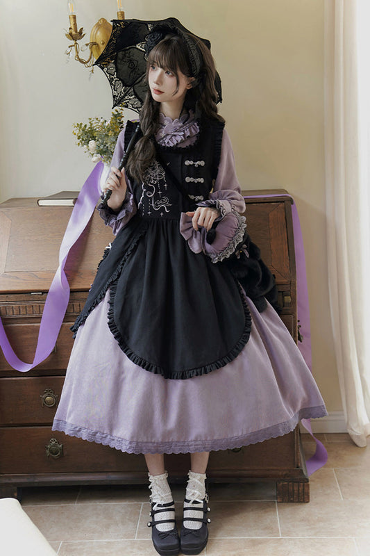 Black Purple Petal Collar Drawstring Chinese Lolita Set