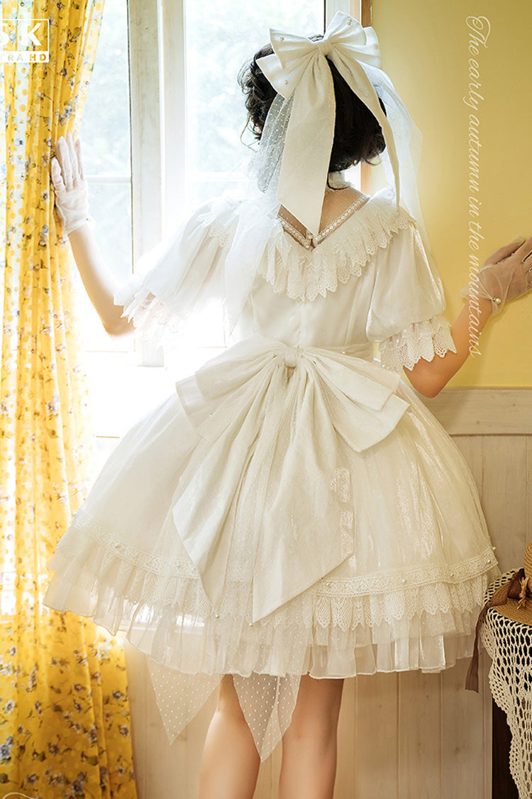 Ivory Multi-Layered Ruffled Hollow Bow Lace Vintage Lolita Dress