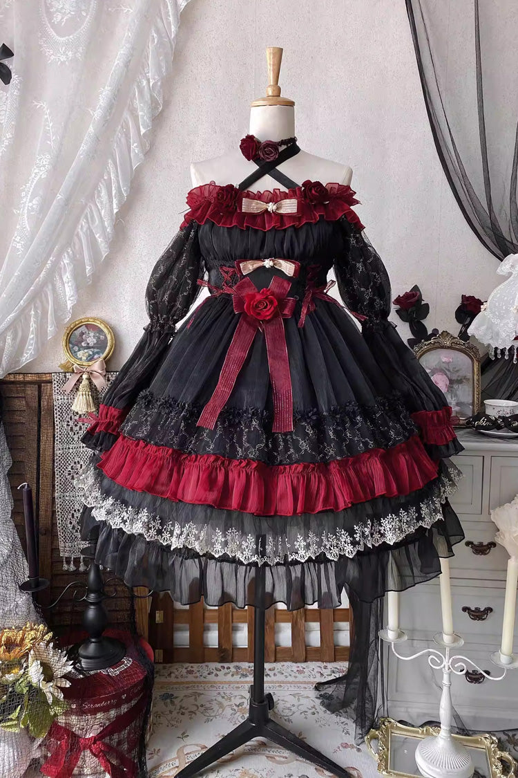 Perlia's Night Ruffled Open-Front Lolita Dress - Noir