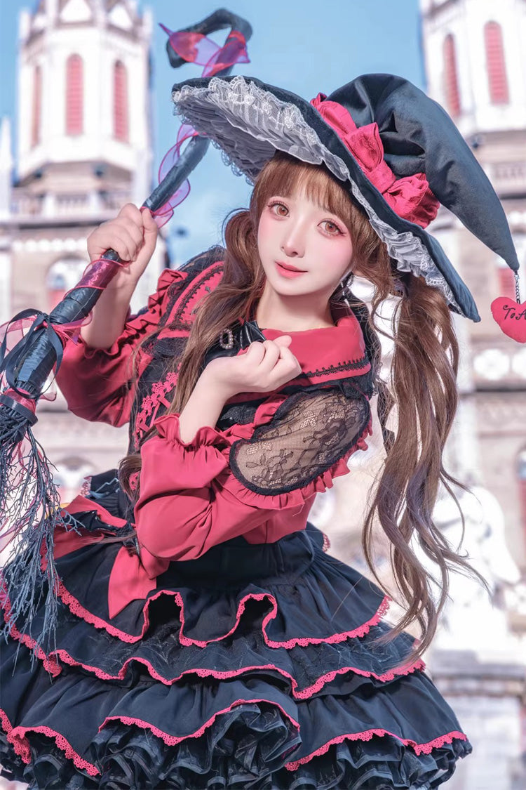 Showa Cake Witch Lolita JSK with Lace-Up Back - Noir