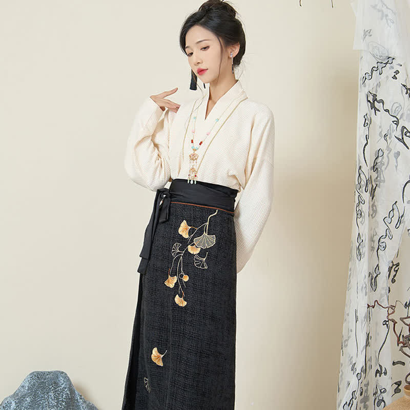 Elegant Bunny Embroideried Coat Shirt Floral High Waist Skirt