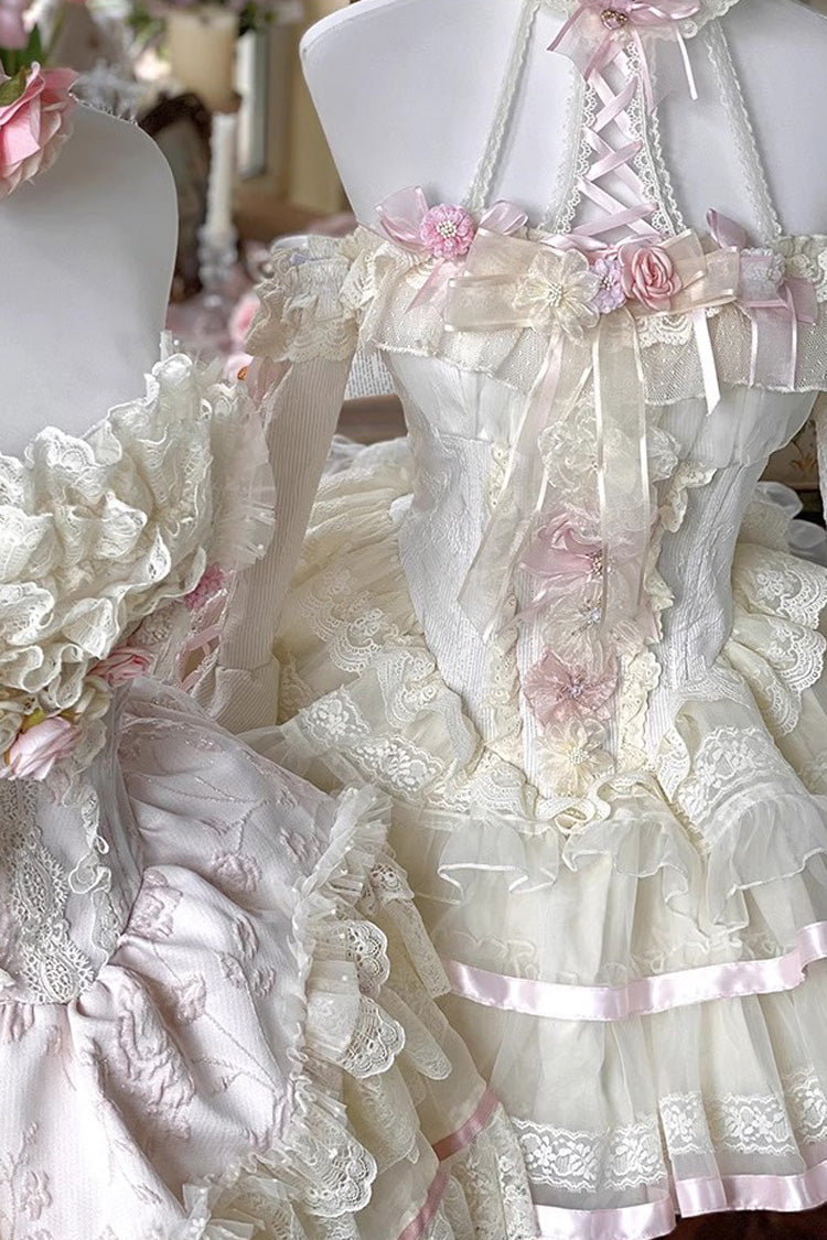 Floral Ballet Halterneck Layered Ruffled Lace Sweet Gown