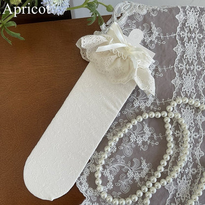 Black/White/Apricot Bowknot Details Lace Trim Hollow-out Socks