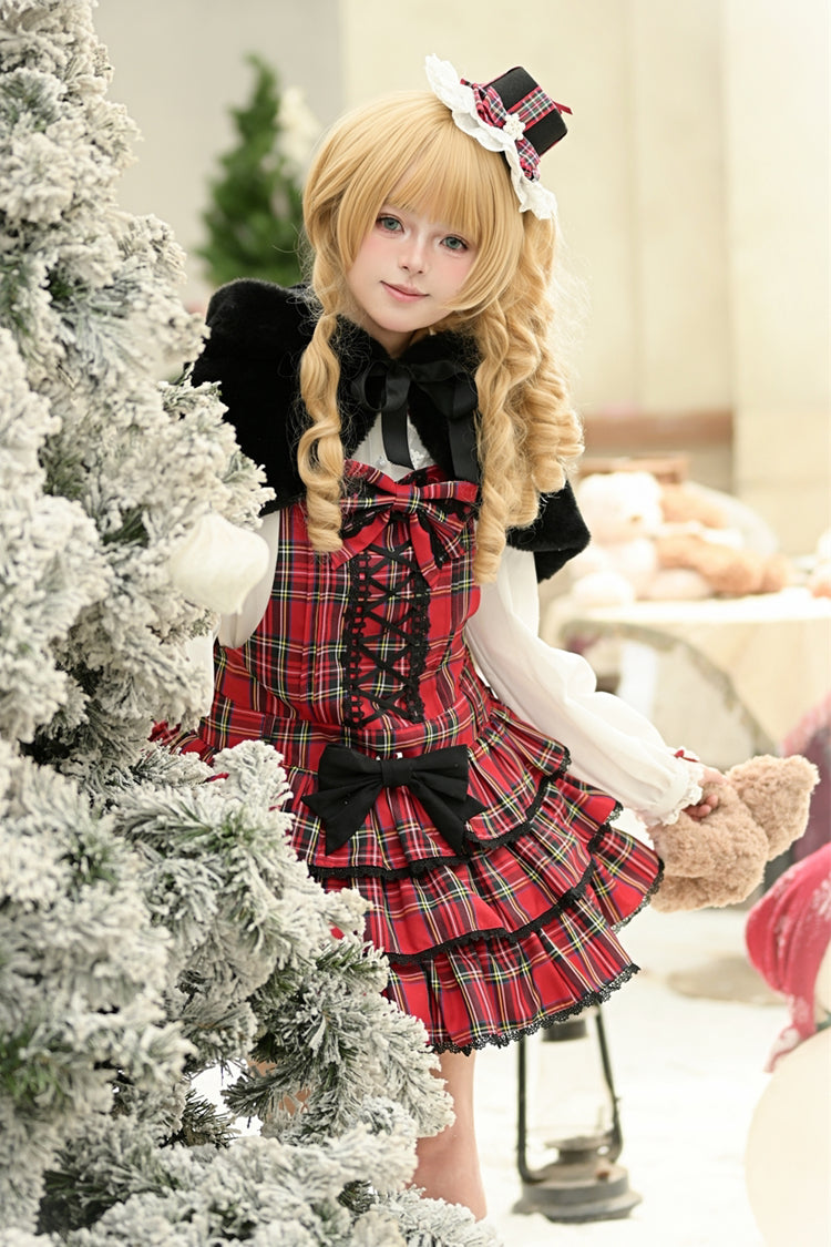 Velvet Cake Printed Ruffled Bow Lace-Up Gothic Elegant Lolita JSK