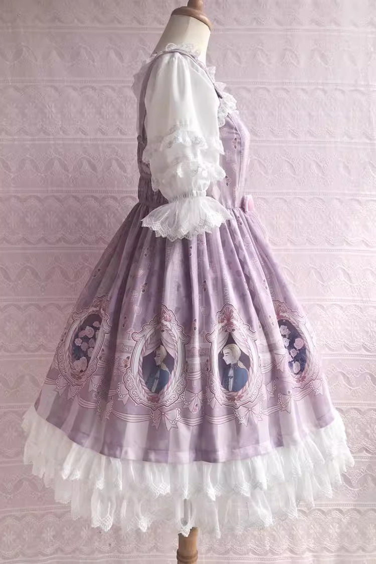 Double Layer Rose Lover Print Ruffle Jsk Dress - Sweet Lolita