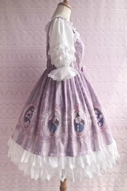 Double Layer Rose Lover Print Ruffle Jsk Dress - Sweet Lolita