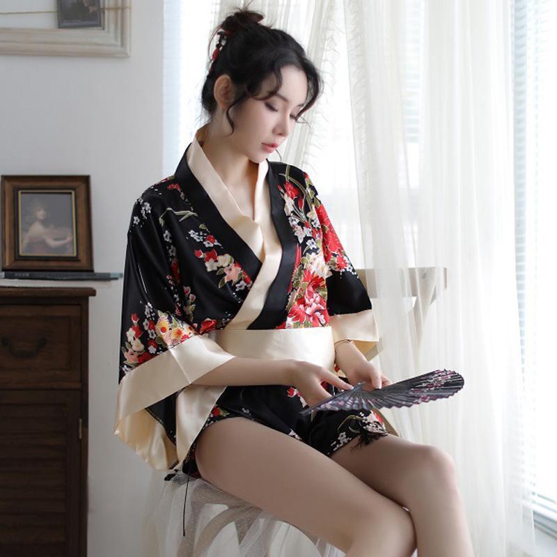 Charmante robe de lingerie cosplay florale kimono rouge