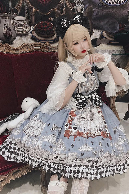 Alice Bunny and Princess Party Print Sleeveless Bow Gothic JSK