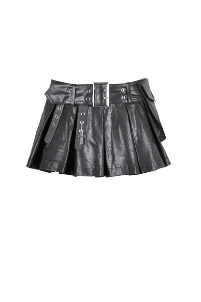 Punk Shorts with Eyelets and Asymmetric Pleated Belt