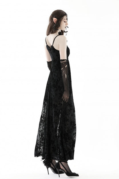 Maxi Rose Print Gothic Slip Dress with Lace-Up Back - NoirEdge
