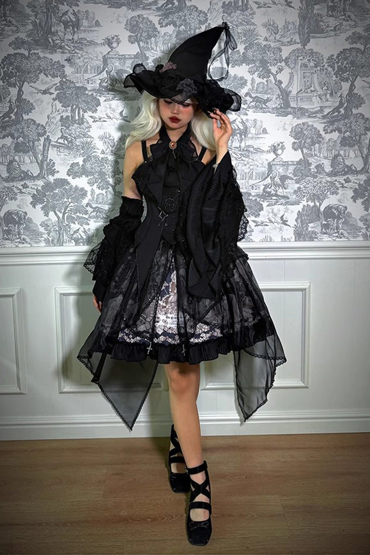 Printed Gothic Lolita Skirt Dress with Bowknot and Ruffle - Doll Mystery
