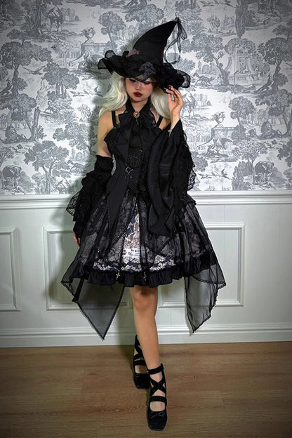 Printed Gothic Lolita Skirt Dress with Bowknot and Ruffle - Doll Mystery