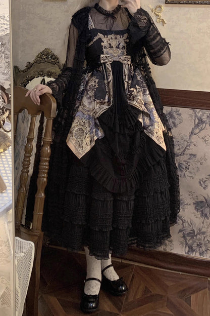 Rose-Embellished Layered Ruffled Lolita Skirt in Three Tones