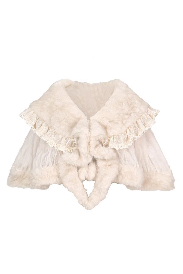Slavic Noble Lady Short-Sleeved Ruffled Lace Fluffy Sweet Lolita Coat Cloak in Beige