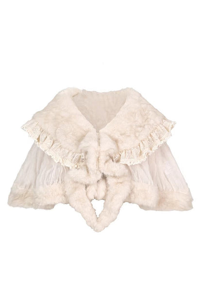 Slavic Noble Lady Short-Sleeved Ruffled Lace Fluffy Sweet Lolita Coat Cloak in Beige