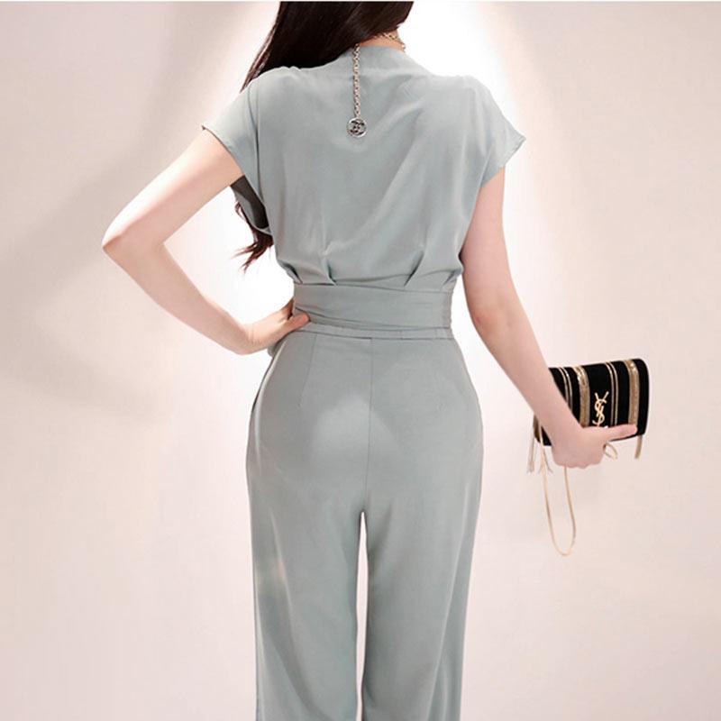 Office Green Sleeveless V-Neck Top Pants Set